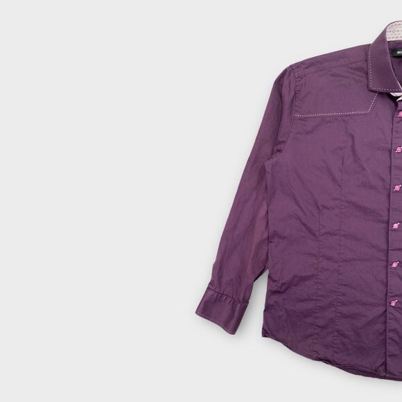 Bogosse Dress Shirt Mens 3XL 18 ½ Aramis Blank Stitch Purple Cutaway French Cuff - Picture 3 of 16